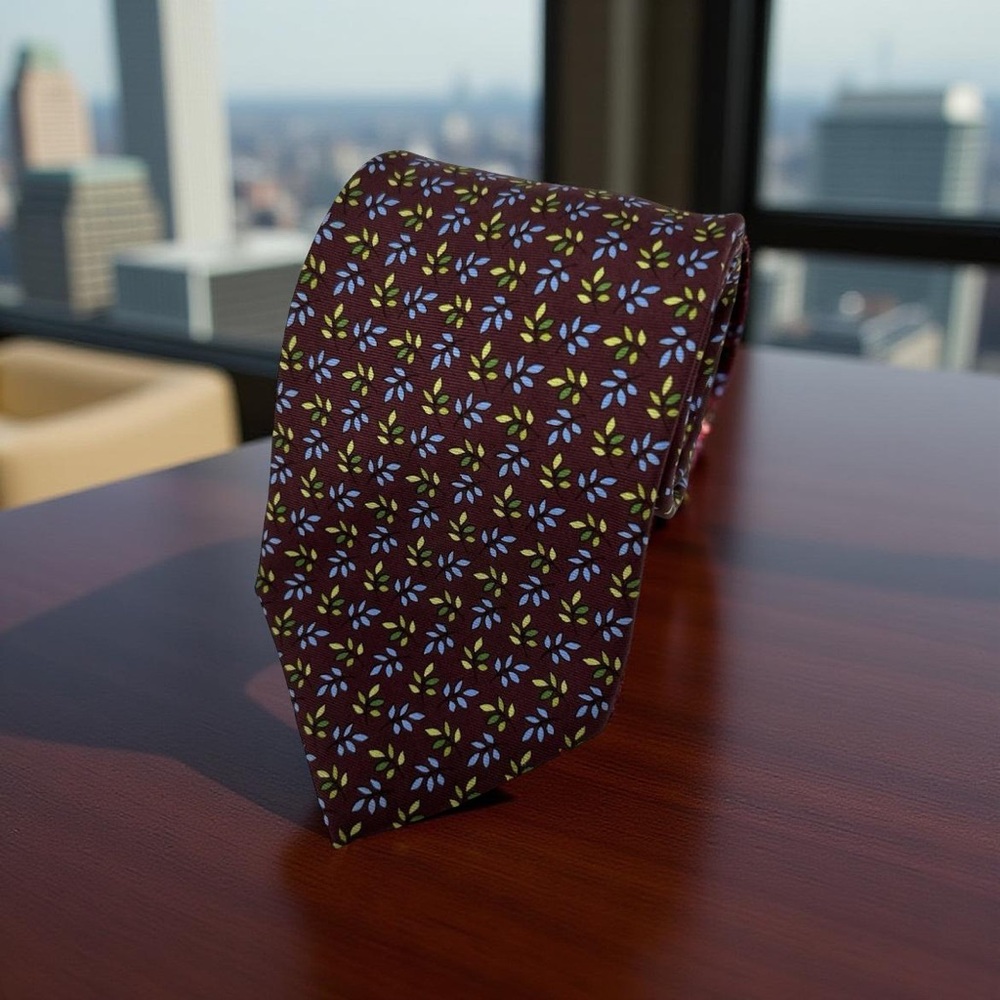 Brooks Brothers Silk Tie Burgundy‎ Blue Green Floral Pattern  60" x 3.5"